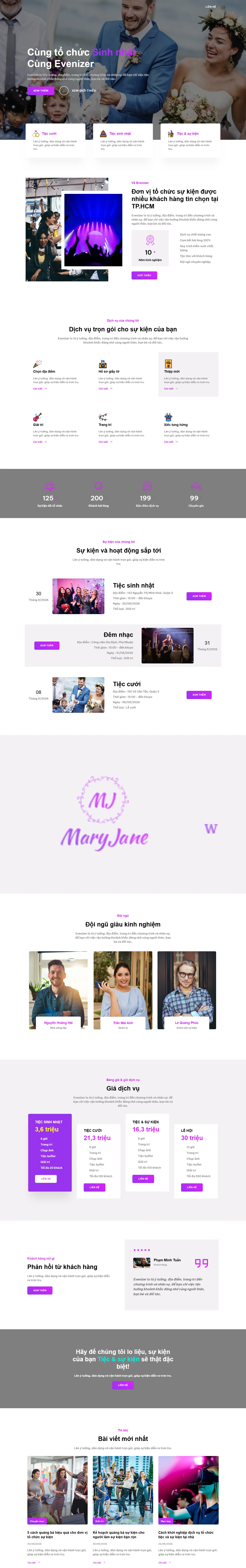 Mẫu website tổ chức sự kiện – Evenizer