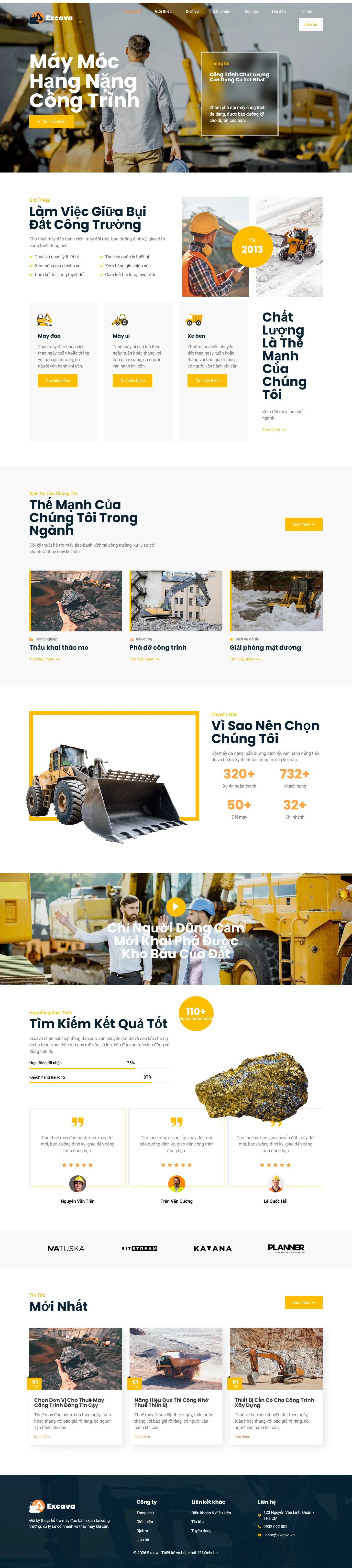 Mẫu website cho thuê máy công trình – Excava