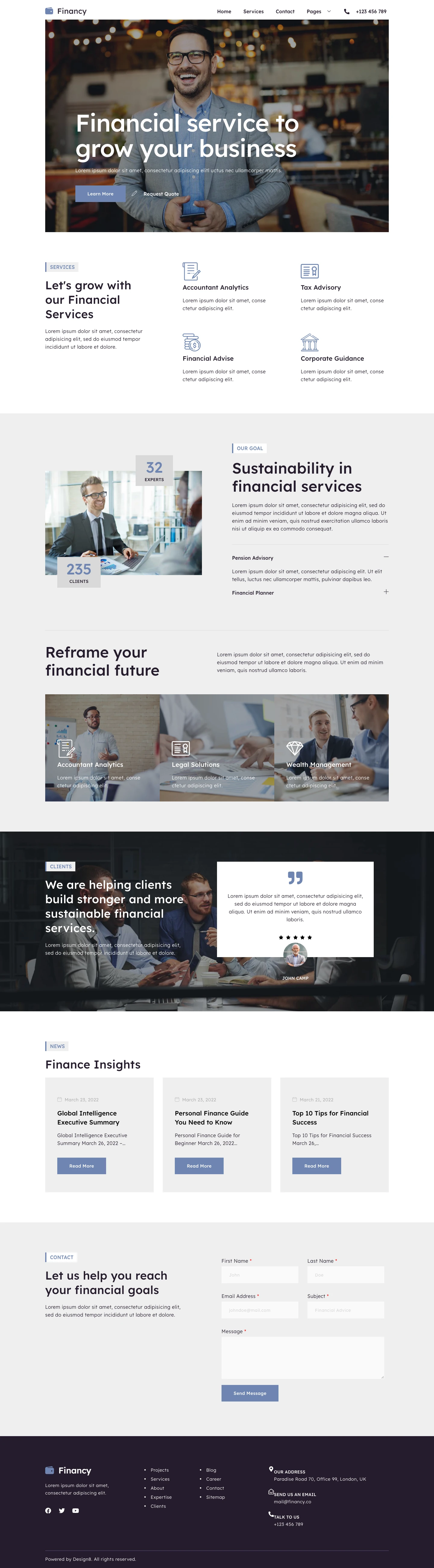Mẫu website tư vấn tài chính – Financy