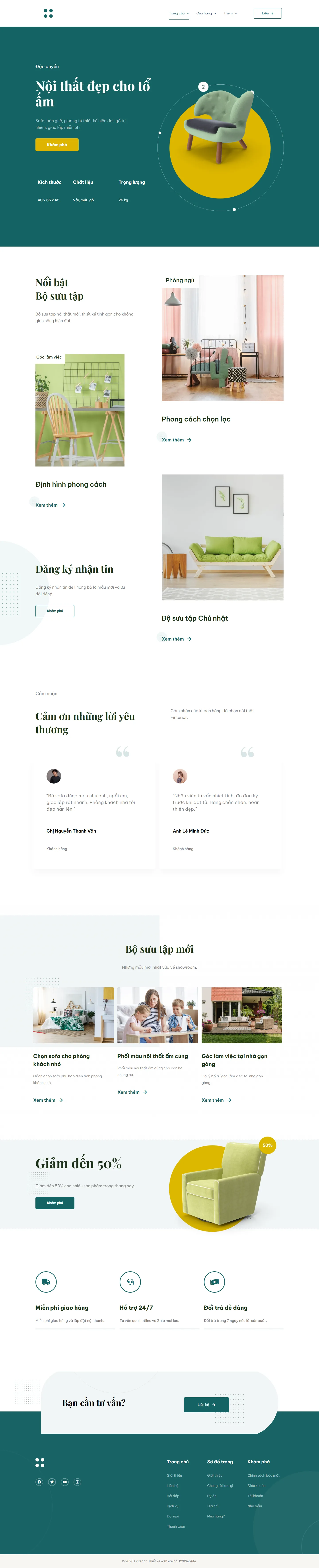 Mẫu website cửa hàng nội thất – Finterior