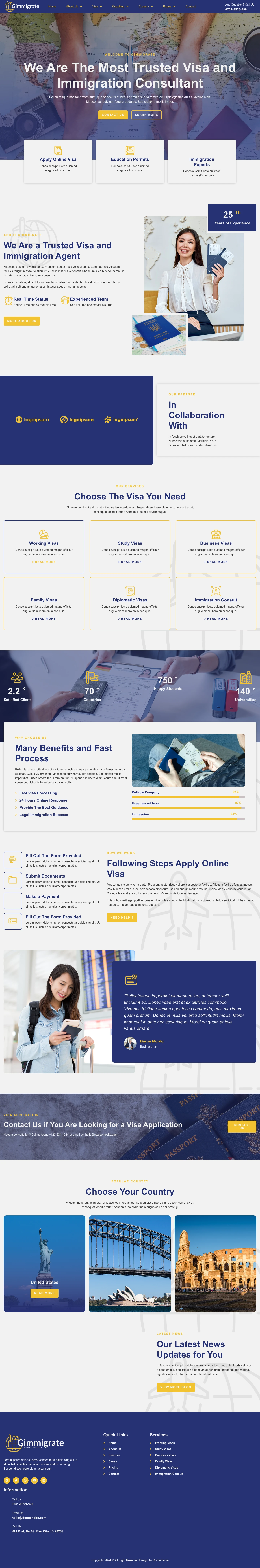 Mẫu website định cư – visa – Gimmigrate