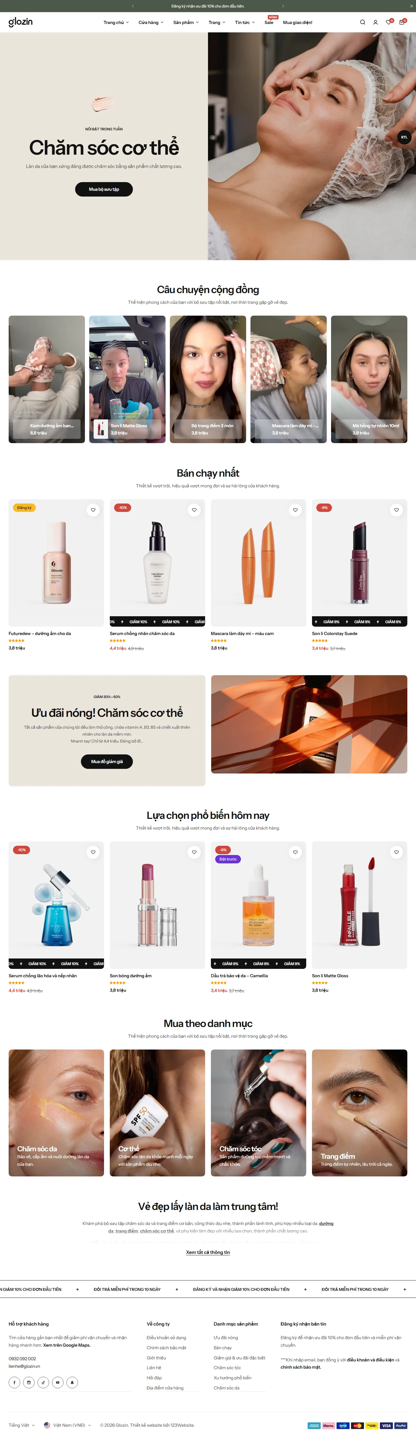 Mẫu website mỹ phẩm – Glozin Cosmetic