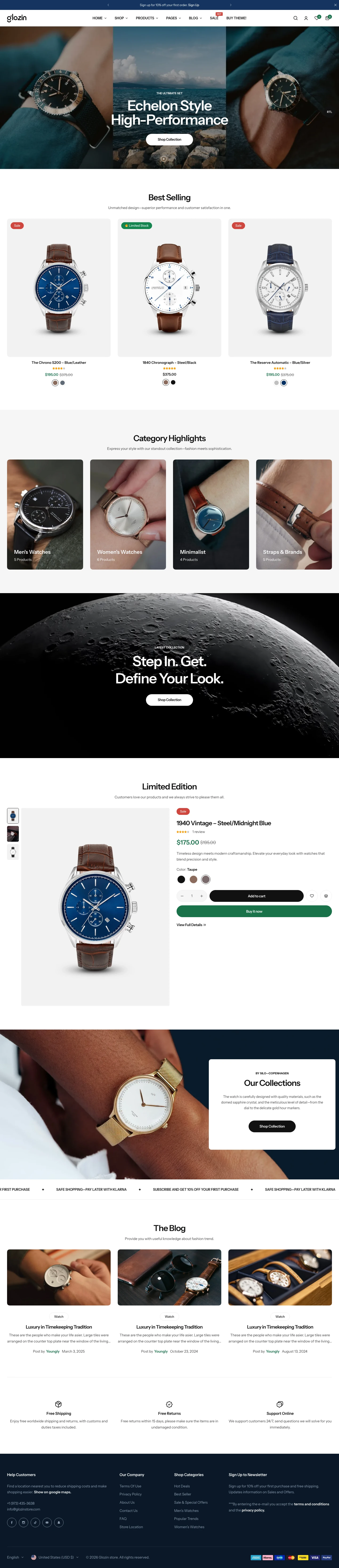 Mẫu website đồng hồ – Glozin Watches