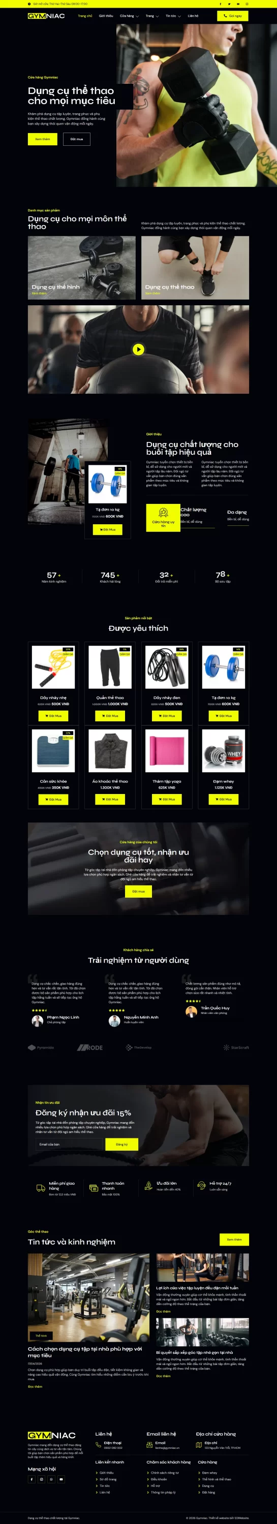 Mẫu website shop dụng cụ thể thao – Gymniac