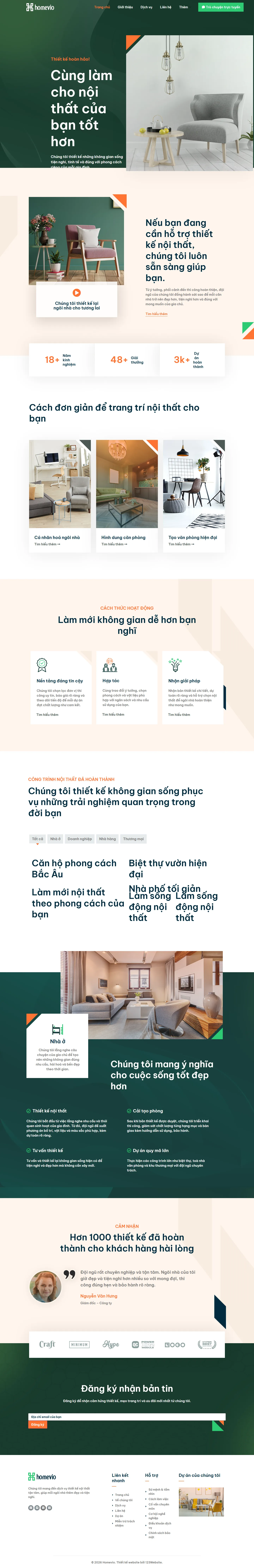 Mẫu website thiết kế nội thất – Homevio