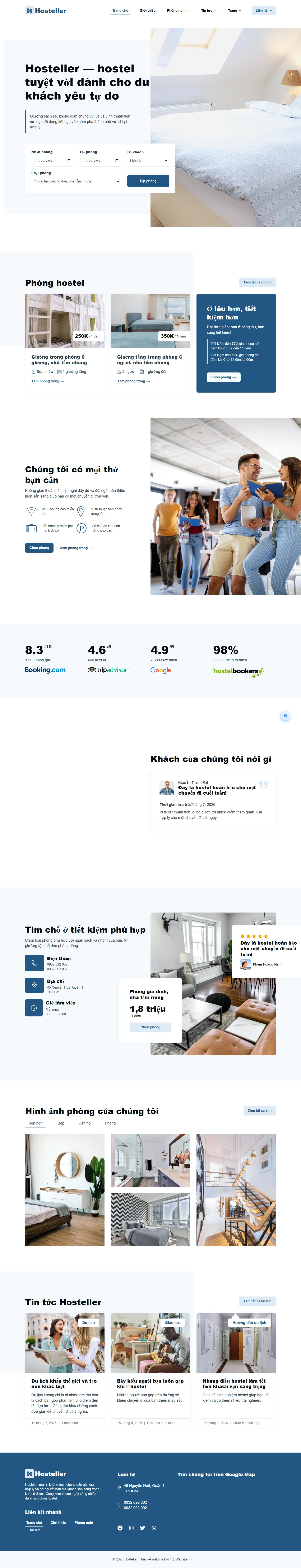 Mẫu website homestay – villa – Hosteller