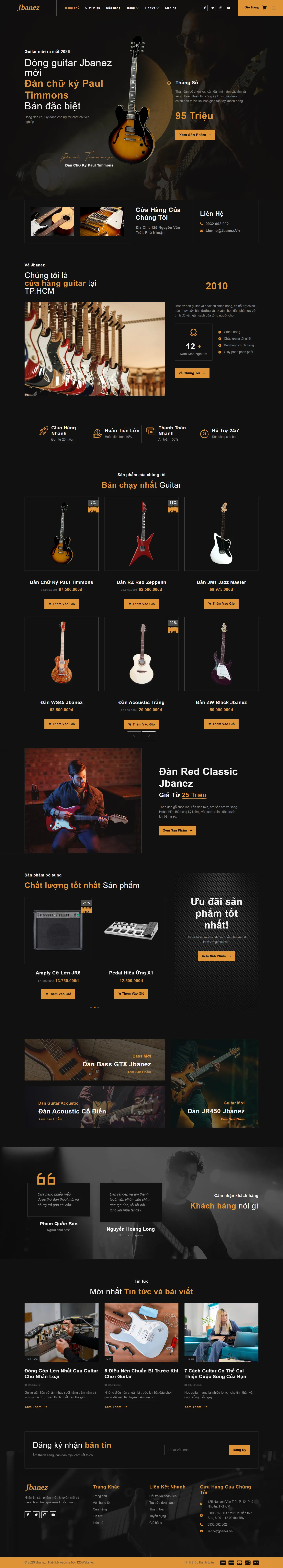 Mẫu website cửa hàng nhạc cụ – Jbanez