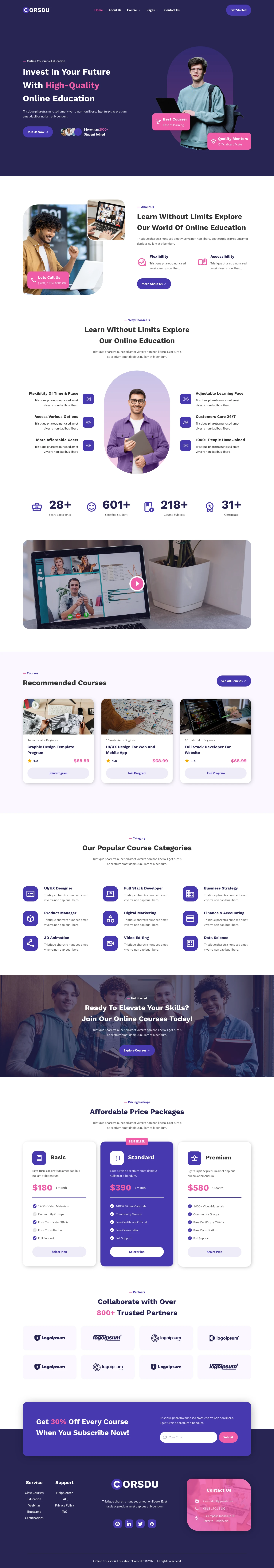 Mẫu website khóa học online – Corsdu