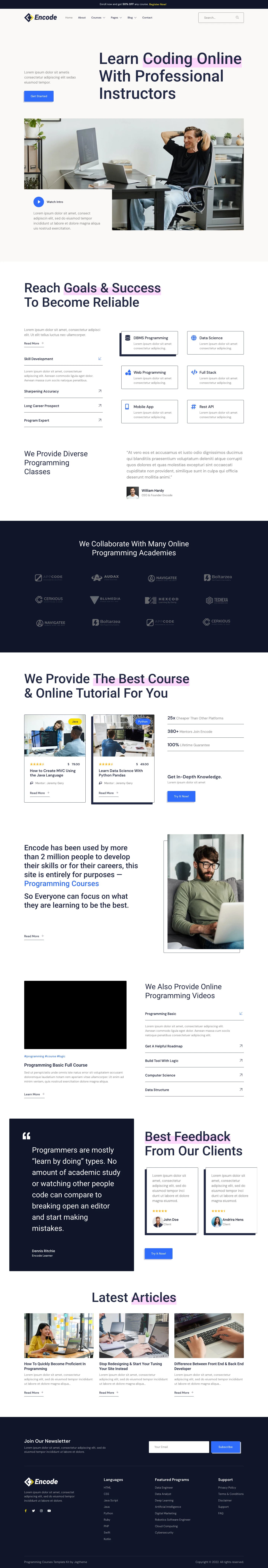 Mẫu website khóa học online – Encode