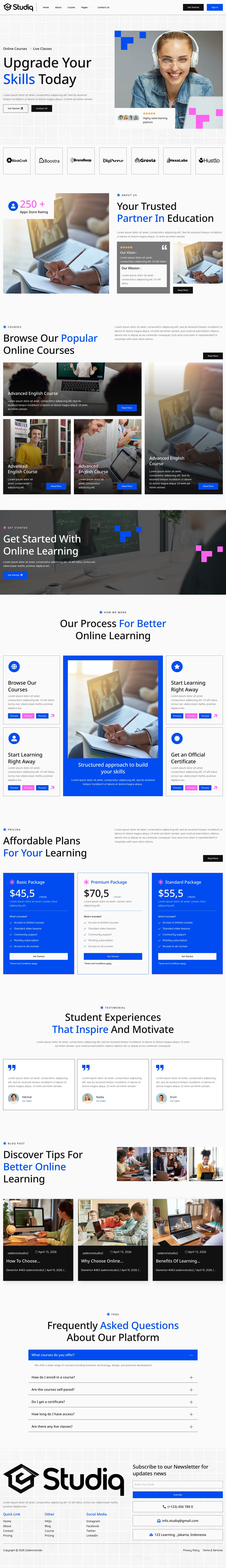 Mẫu website khóa học online – Studiq