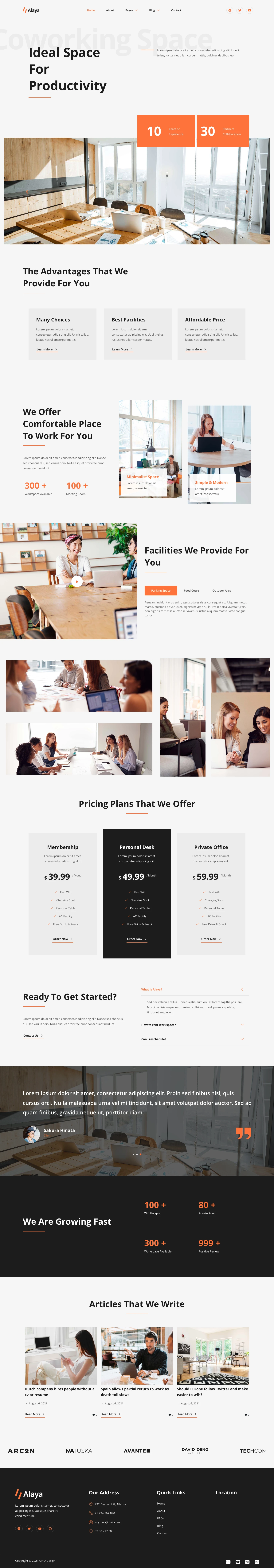 Mẫu website văn phòng cho thuê – coworking – Alaya