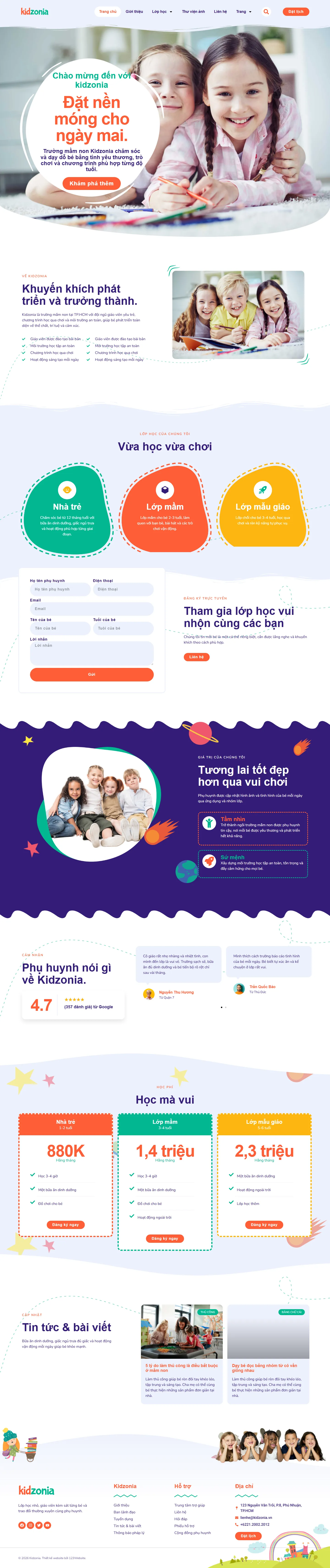 Mẫu website trường mẫu giáo – Kidzonia