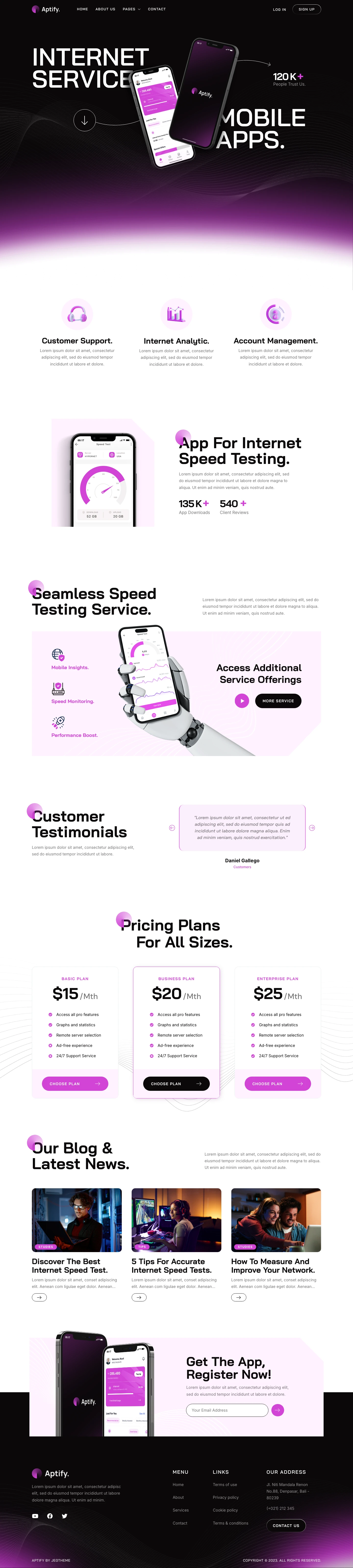 Mẫu website landing page ứng dụng internet – Aptify