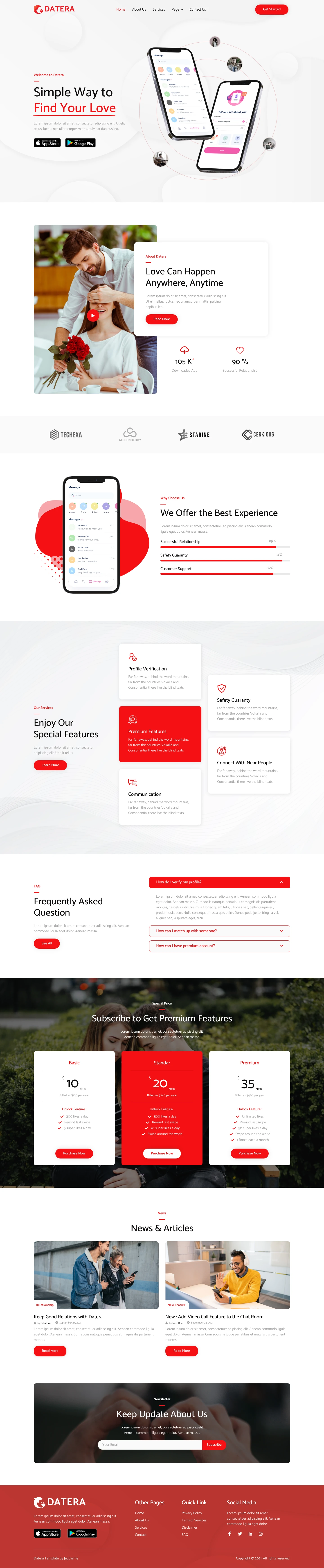 Mẫu website landing page ứng dụng hẹn hò – Datera