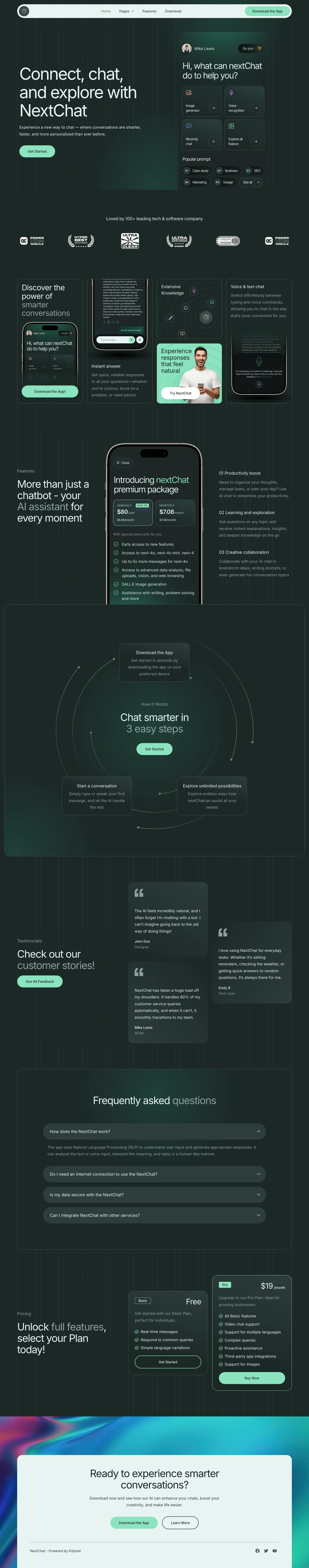 Mẫu website landing page ứng dụng AI chat – NextChat