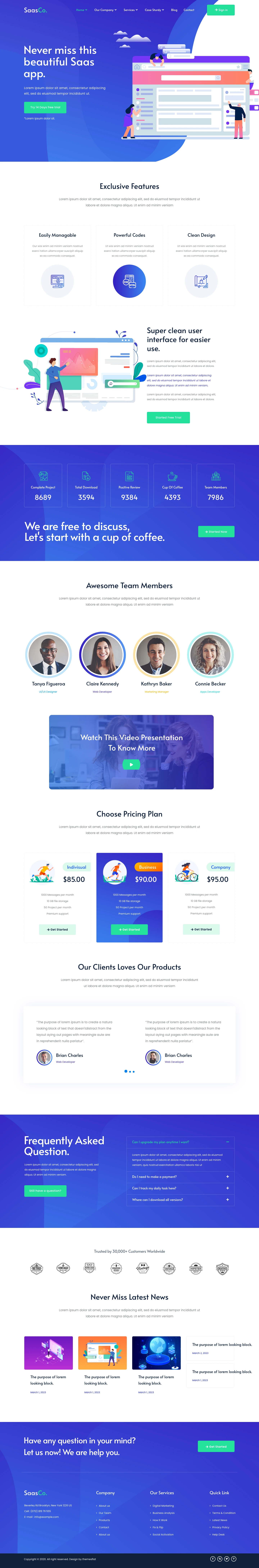 Mẫu website landing page phần mềm SaaS – SassCo