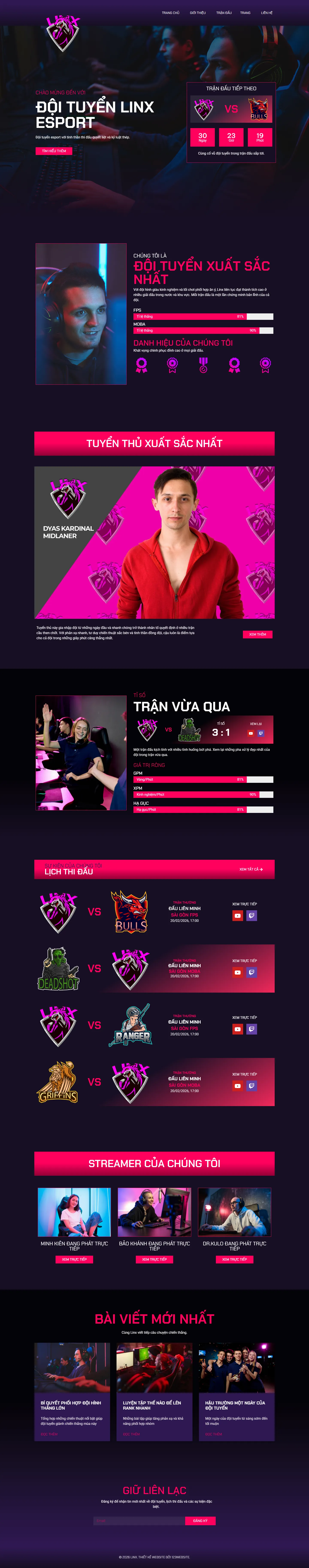 Mẫu website giới thiệu game – esports – Linx