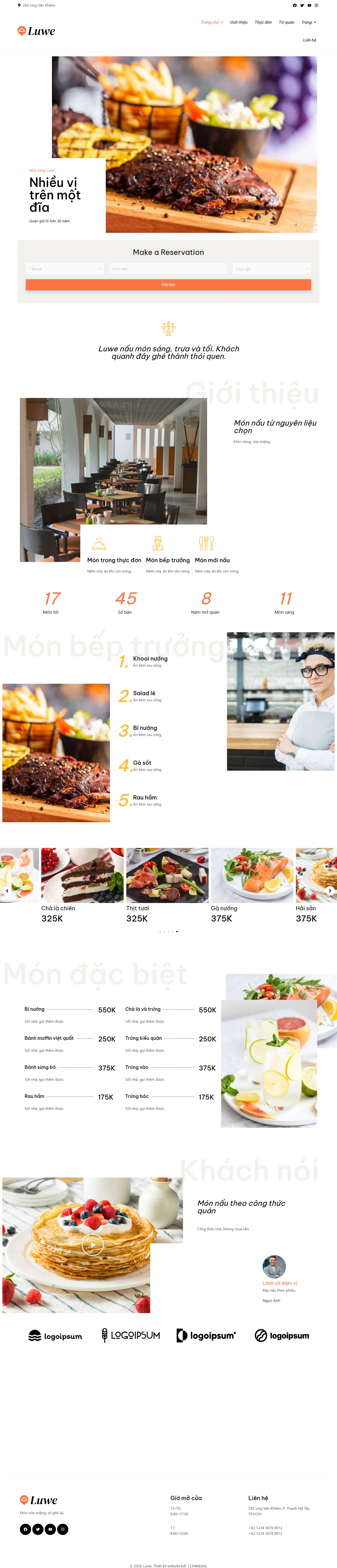 Mẫu website nhà hàng – Luwe