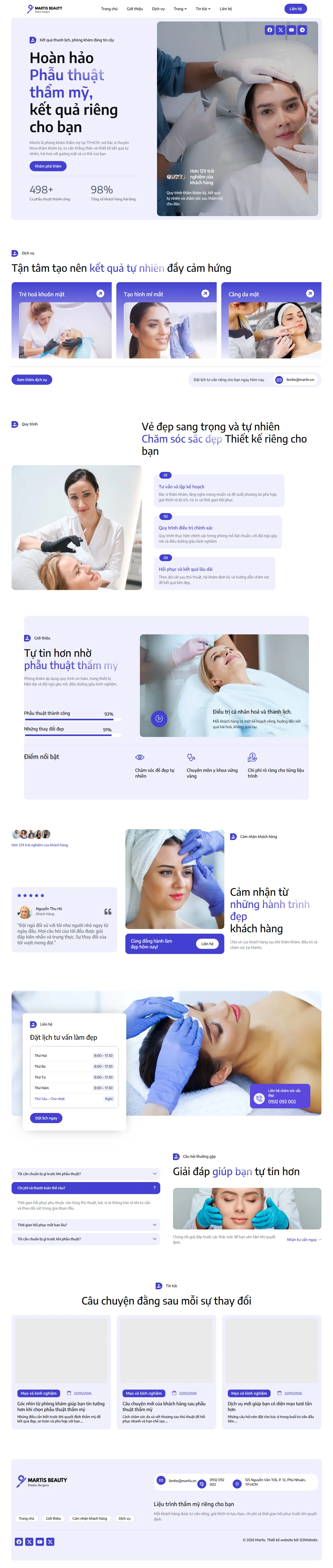Mẫu website thẩm mỹ da liễu – Martis
