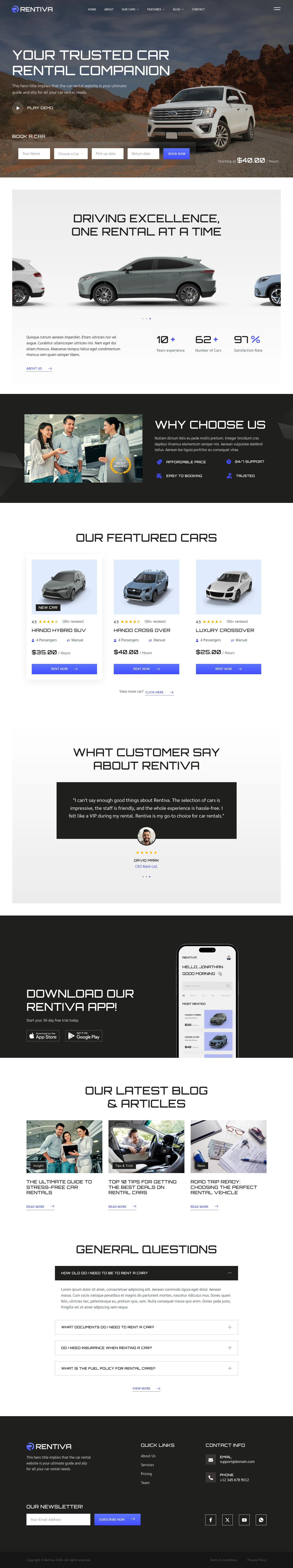 Mẫu website cho thuê xe – Rentiva