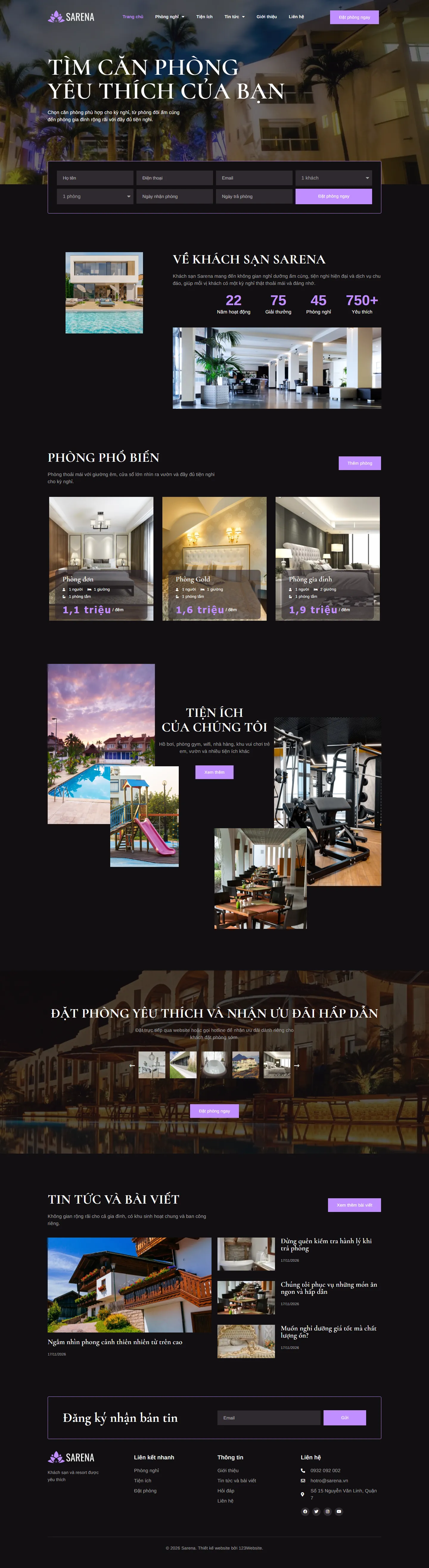 Mẫu website khách sạn – resort – Sarena