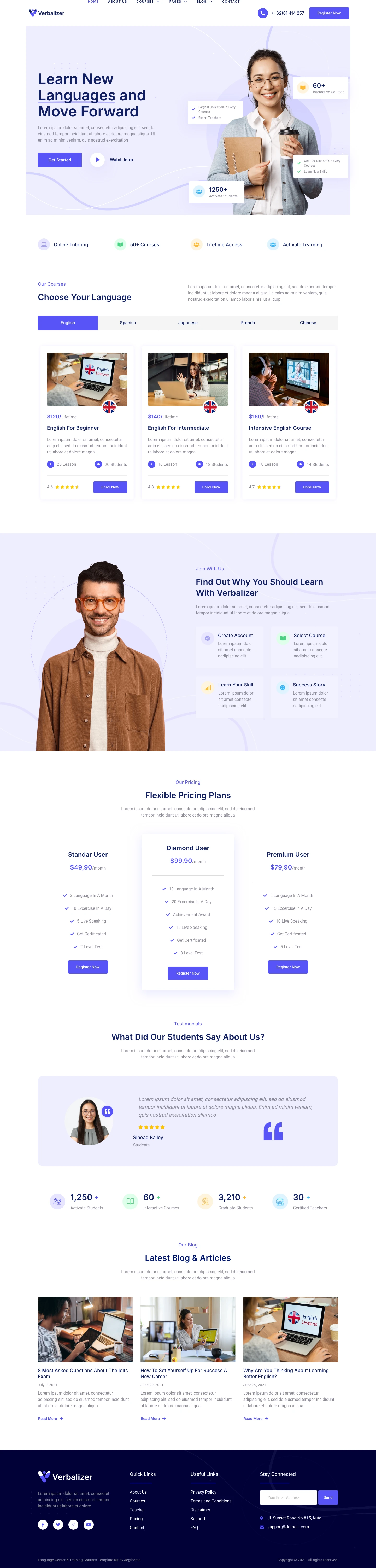 Mẫu website trung tâm ngoại ngữ – Verbalizer