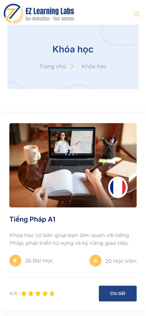 Website EZ Learning Labs - Khóa học trên điện thoại