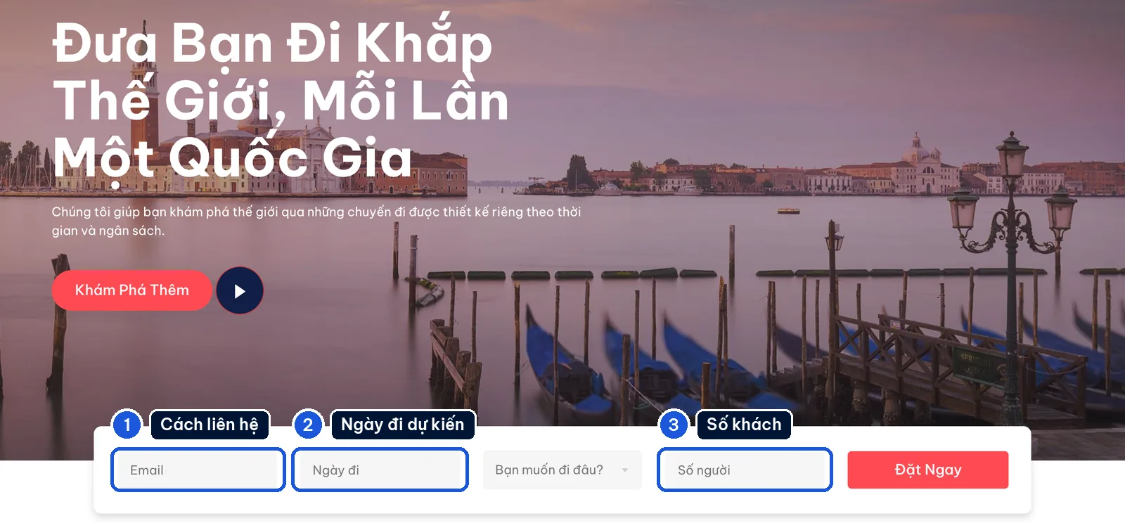 Thanh đặt tour trên mẫu Travly hỏi email, ngày đi và số người