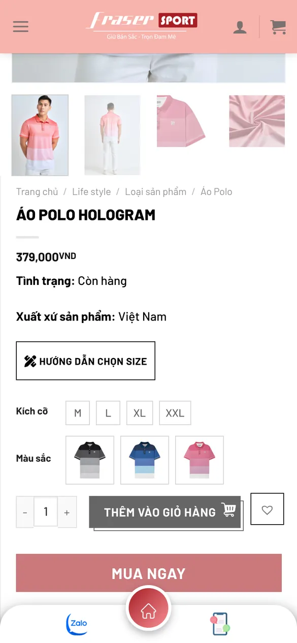 Website Fraser Sport - Sản phẩm trên điện thoại