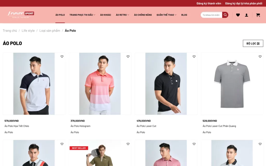 Website Fraser Sport - Danh mục Áo Polo