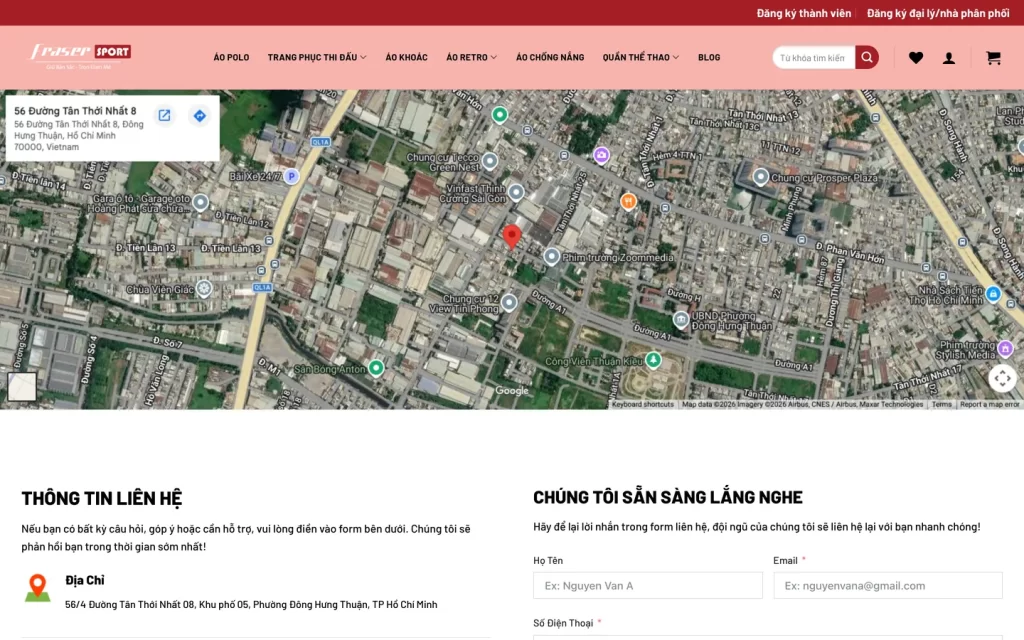 Website Fraser Sport - Liên hệ