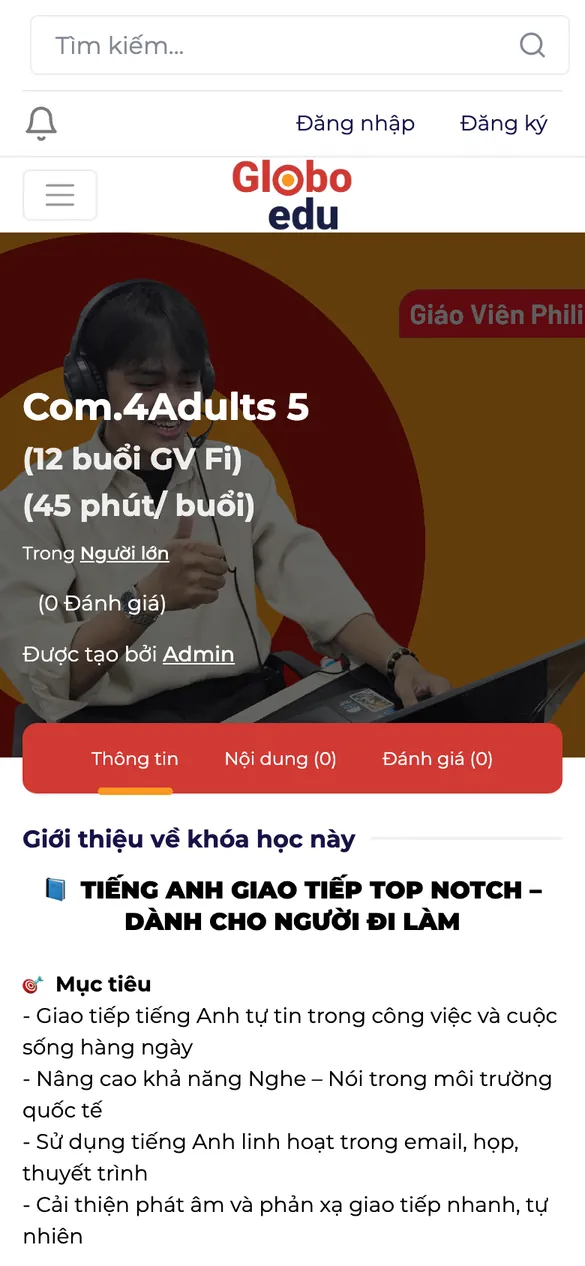 Website Globo Edu - Khoá học trên điện thoại