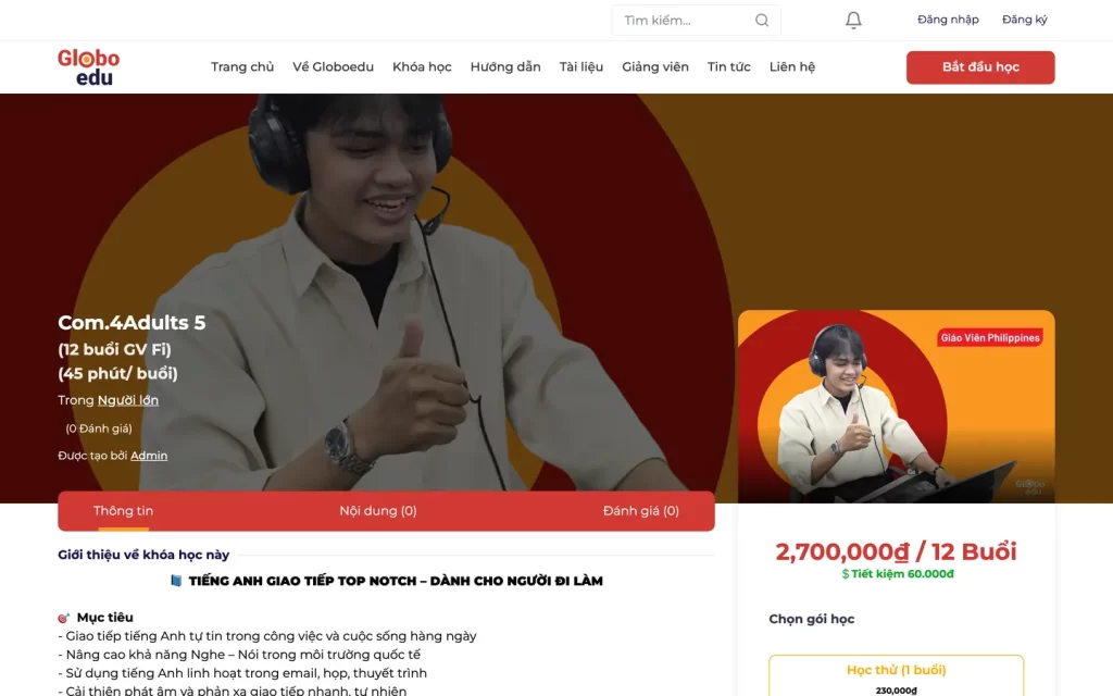 Website Globo Edu - Chi tiết khoá học