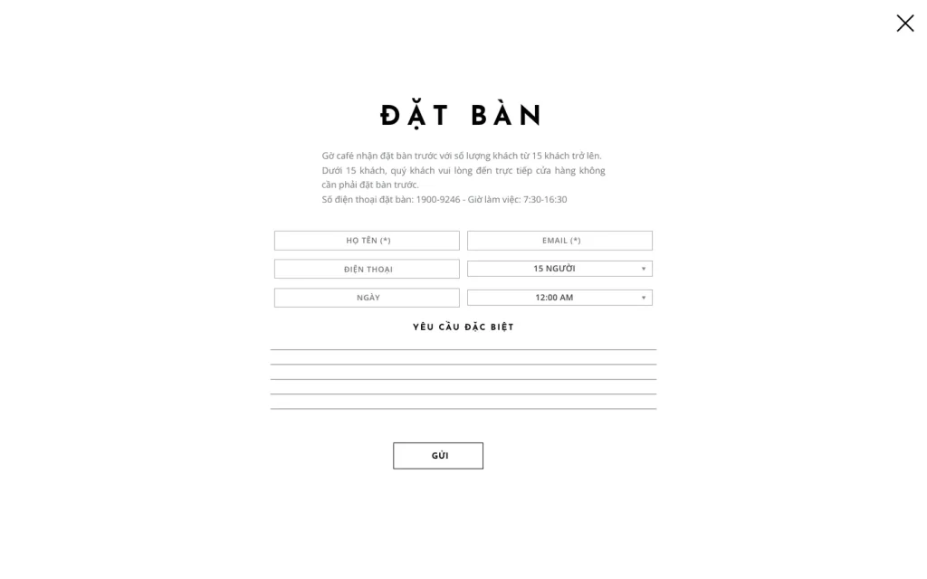 Website Gờ Cafe - Đặt bàn