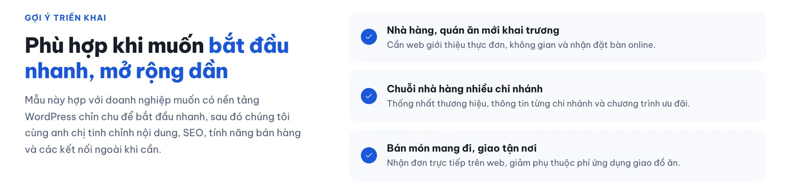 Gợi ý triển khai mẫu website nhà hàng: đặt bàn online, nhiều chi nhánh, bán mang đi