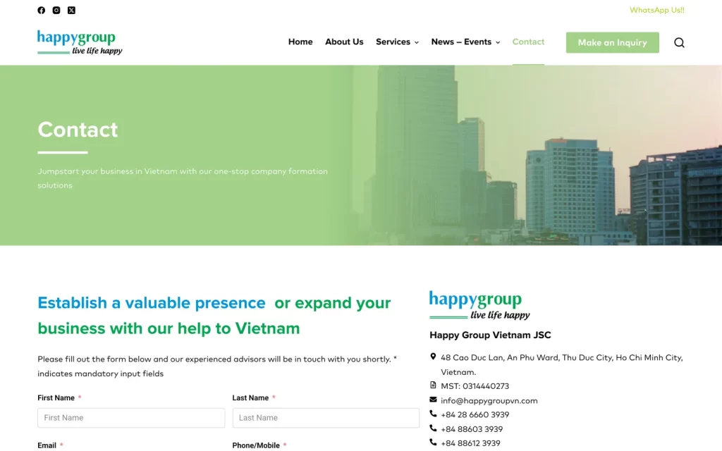 Website Happy Group Vietnam - Contact