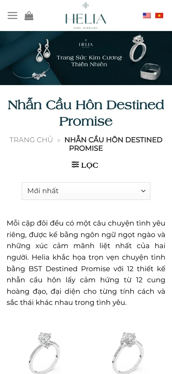 Website Helia Fine Jewelry - Bộ sưu tập trên điện thoại