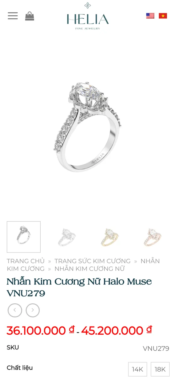 Website Helia Fine Jewelry - Sản phẩm trên điện thoại