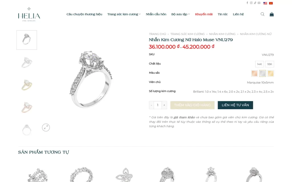 Website Helia Fine Jewelry - Trang sản phẩm