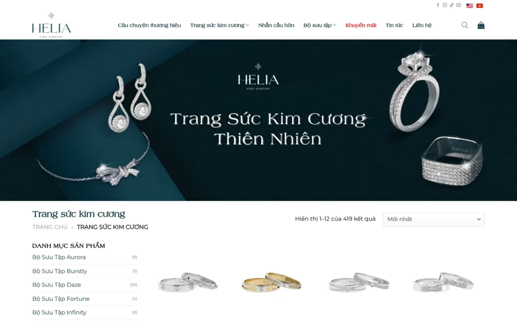 Website Helia Fine Jewelry - Danh mục trang sức