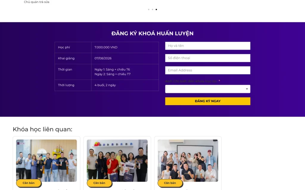 Website Học viện Concepts (VCS) - Đăng ký khóa học