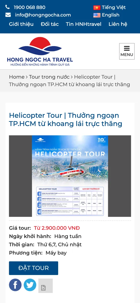 Website Hong Ngoc Ha Travel - Chi tiết tour trên điện thoại