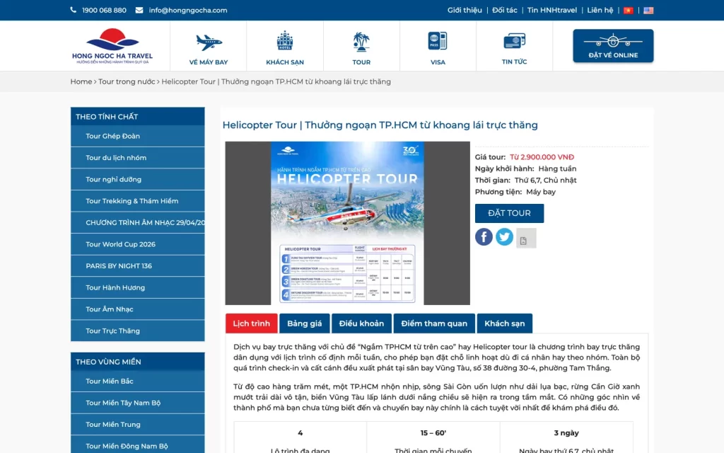 Website Hong Ngoc Ha Travel - Chi tiết tour