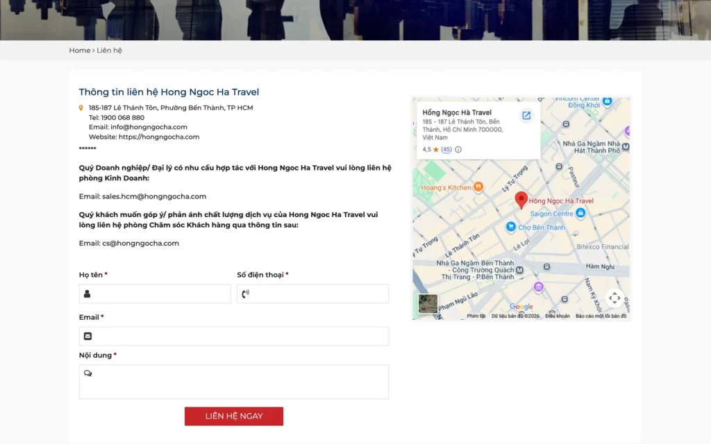 Website Hong Ngoc Ha Travel - Liên hệ