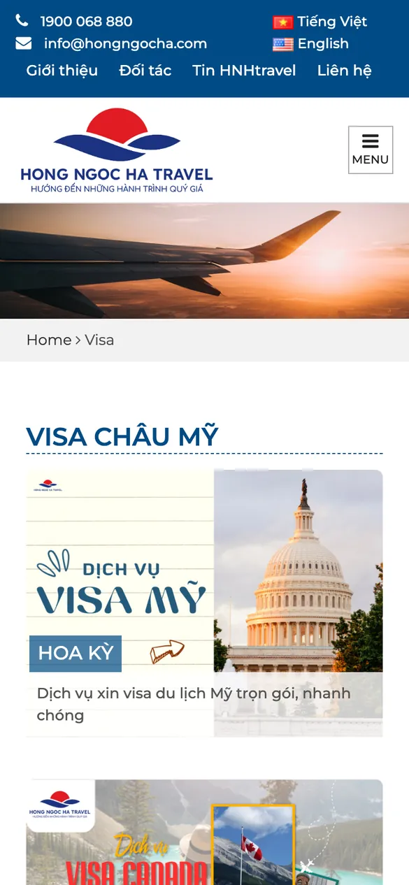 Website Hong Ngoc Ha Travel - Visa trên điện thoại