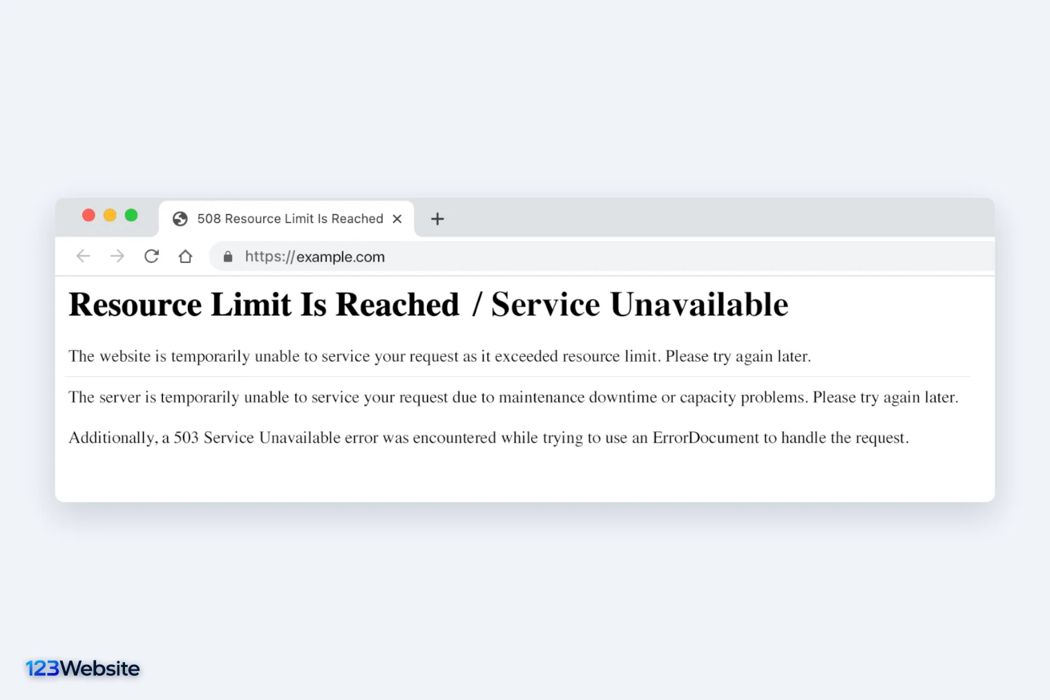 Trang lỗi 508 Resource Limit Is Reached khi website vượt giới hạn tài nguyên hosting