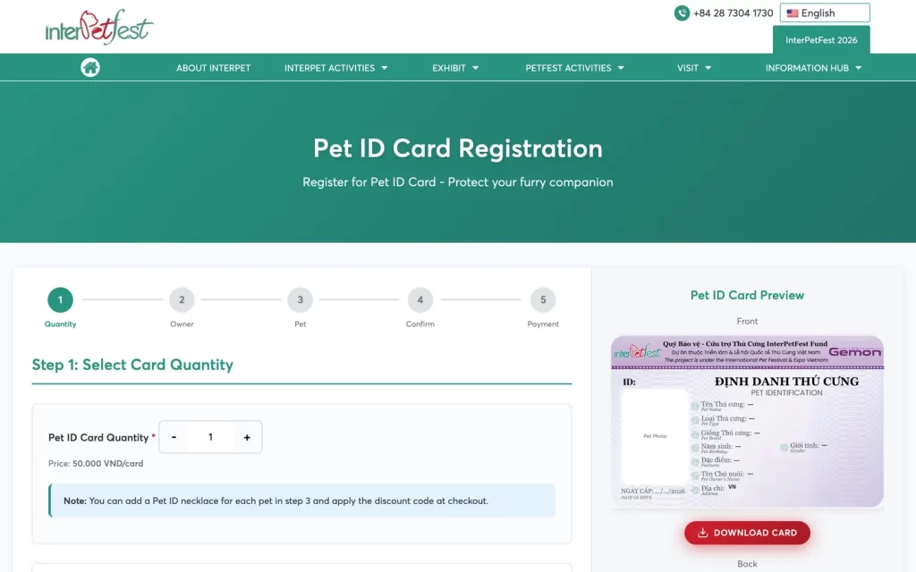 InterPetFest Vietnam website – Pet ID card registration