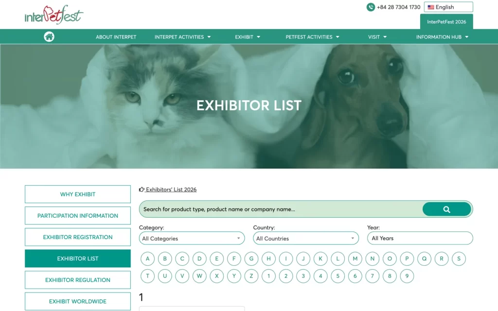 InterPetFest Vietnam website – Exhibitor list