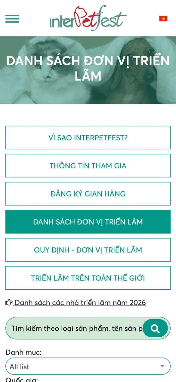 InterPetFest Vietnam website – Vietnamese version on mobile
