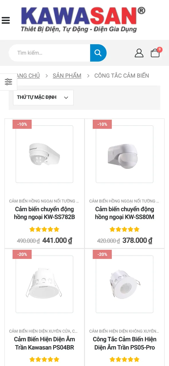 Website Kawasan - Danh mục trên điện thoại
